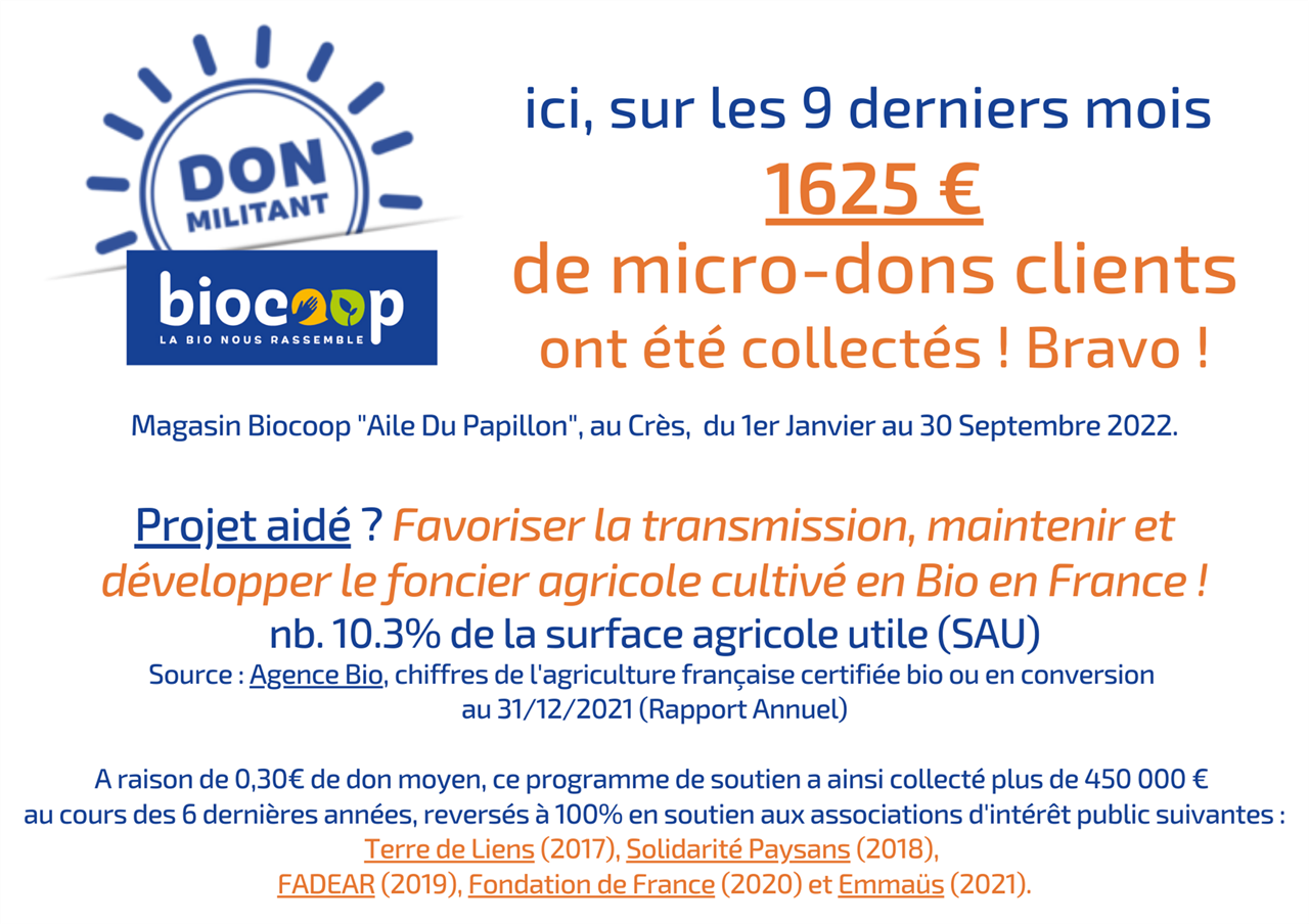Le don militant, c'est toute l'année dans notre magasin Biocoop
